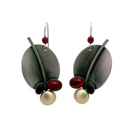 Two-tone Red Catsite "Leaf" Earrings by Christophe Poly - Click Image to Close